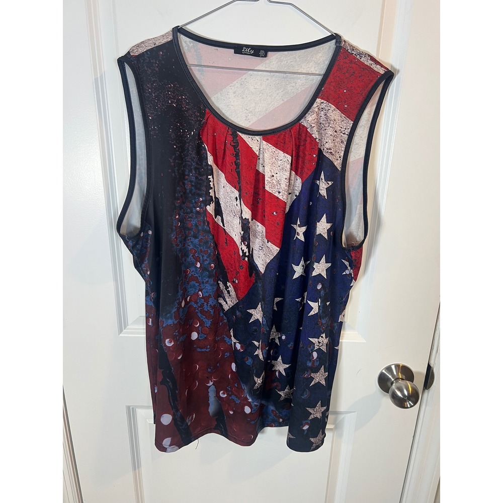 Lily Women Tank Top American Flag Graphic Red White‎ Blue 3XL